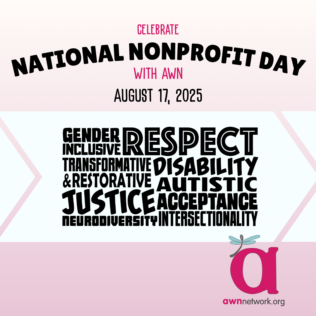 Top center text reads Celebrate National Nonprofit Day with AWN August 17, 2025.