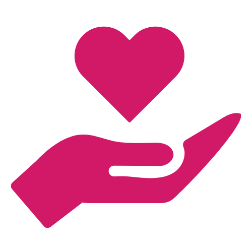 a magenta hand holding a heart